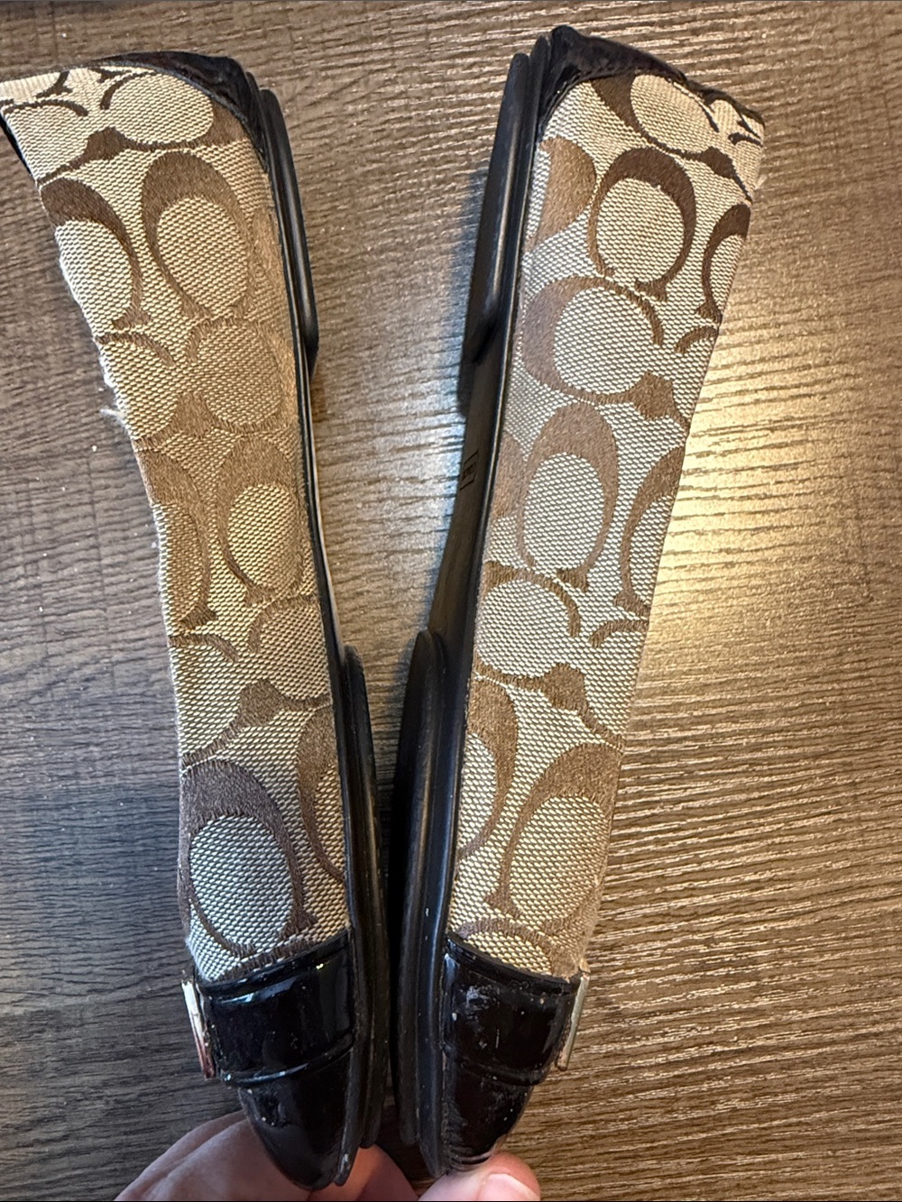 Coach Brown Logo Canvas Flats with Black Patent Toe - Picture 3 of 5